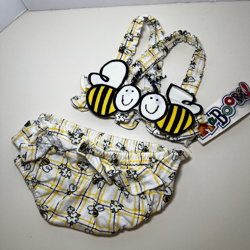 Vintage Paper Tag Bloomer Bee Spring Summer Outfit Plaid Daisy 90s Yellow Ruffle